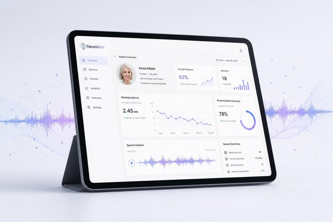 Neurolexi Therapeut:innen-Dashboard auf einem Tablet